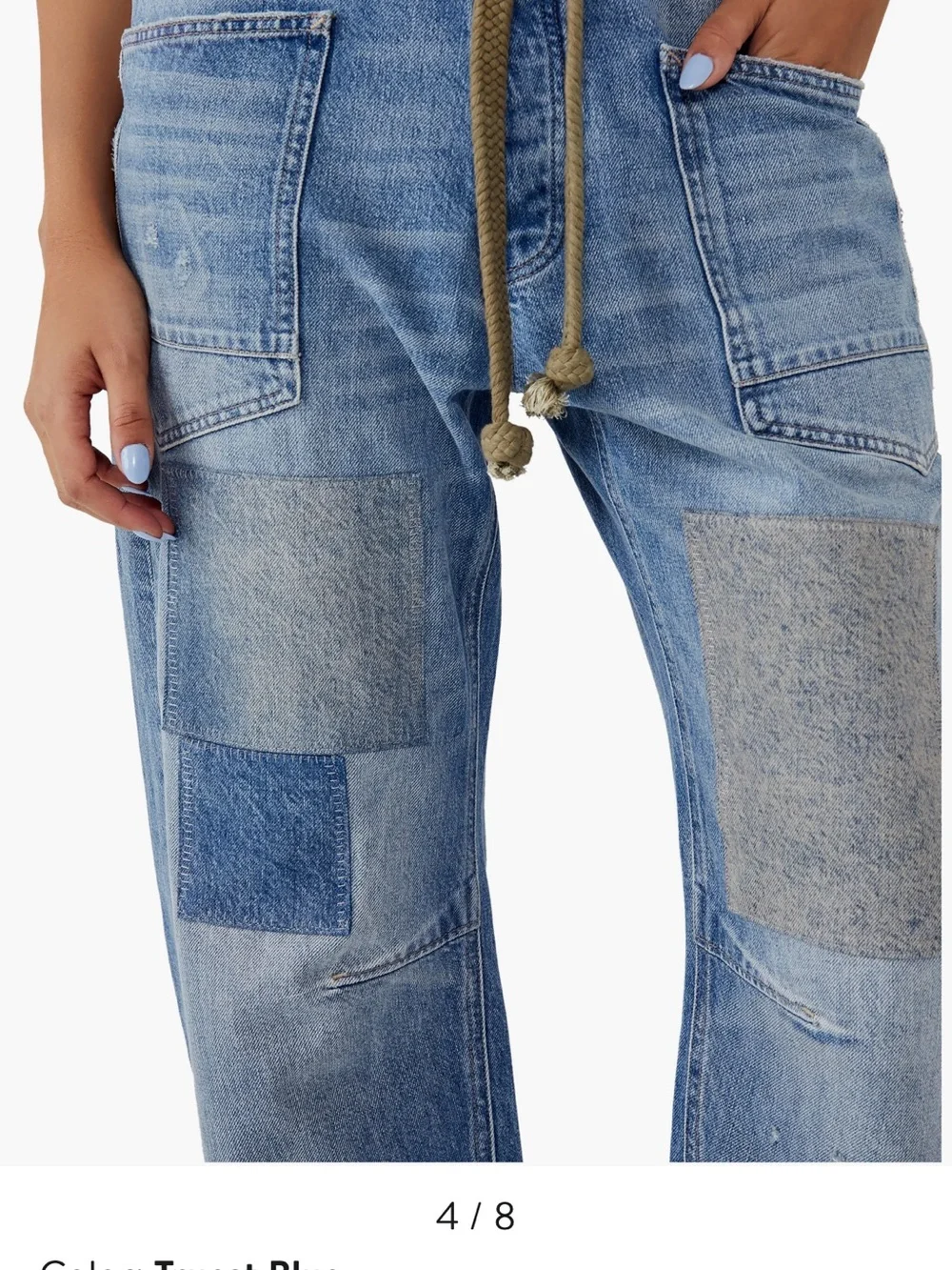 Free People Moxie Barrel Patchwork Jeans in Truest Blue - Picture 3 of 6